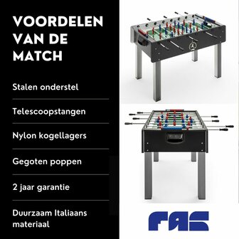 FAS Match Voetbaltafel indoor telescoop stangen zwart