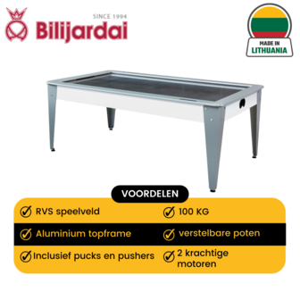 Bilijardai Dino Airhockey 7ft wit RVS voorzien van 2 motoren