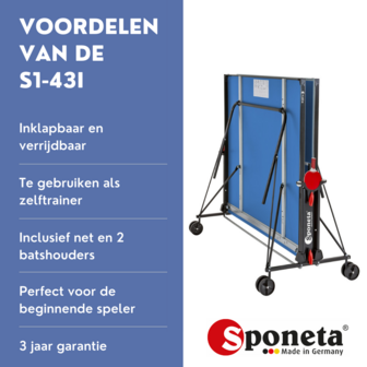 Sponeta S1-43i Tafeltennistafel indoor blauw Compact inklapbaar