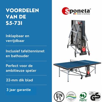 Sponeta S5-73i Tafeltennistafel indoor blauw