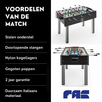 FAS Match Voetbaltafel met doorlopende stangen zwart