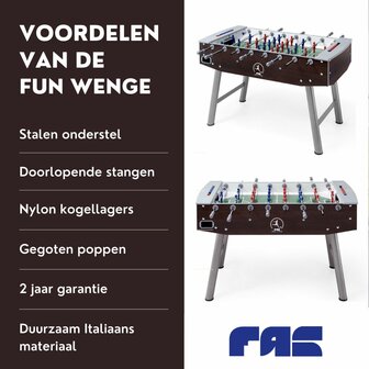 FAS Fun Wenge Voetbaltafel indoor doorlopende stangen zwart