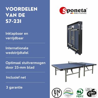 Sponeta S7-23i Tafeltennistafel indoor blauw-vaste opstelling