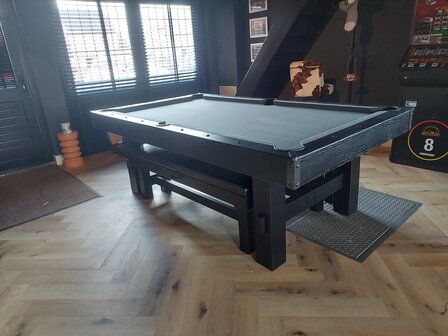 TopTable Pooltafel Dinner Black Wood incl. bankenset 8FT