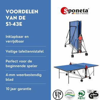 Sponeta S1-43e Tafeltennistafel Outdoor blauw Compact inklapbaar