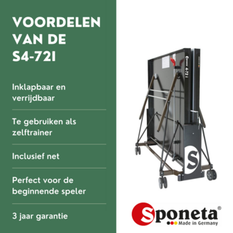 Sponeta S4-72i Tafeltennistafel indoor groen inklapbaar
