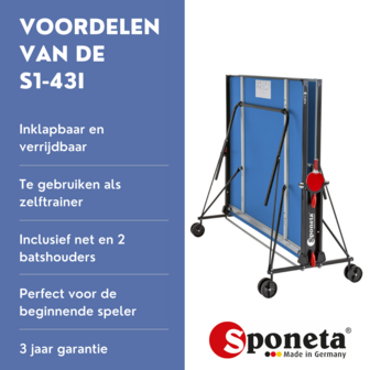 Sponeta&reg; S1-43i Tafeltennistafel Bundel - Inclusief Batjes + Balletjes Indoor
