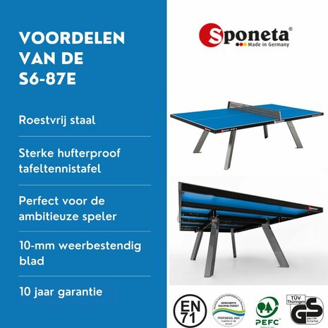 Sponeta tafeltennistafel Outdoor S6-87e blauw Vaste opstelling stevig