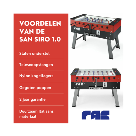 FAS San Siro 1.0 Voetbaltafel indoor telescoop stangen