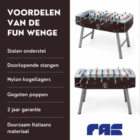 FAS Fun Wenge Voetbaltafel indoor doorlopende stangen zwart