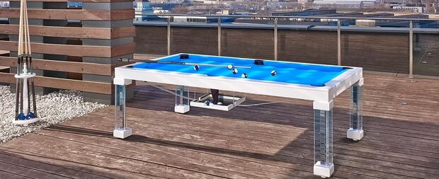Vision Outdoor Pooltafel 7ft – Massief Europees Eiken, 3-delige Leisteen, Speciaal Buitenlaken