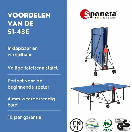Sponeta S1-43e Tafeltennistafel Outdoor blauw Compact inklapbaar