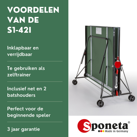 Sponeta&reg; S1-42i Tafeltennistafel Bundel - Inclusief Batjes + Balletjes Indoor